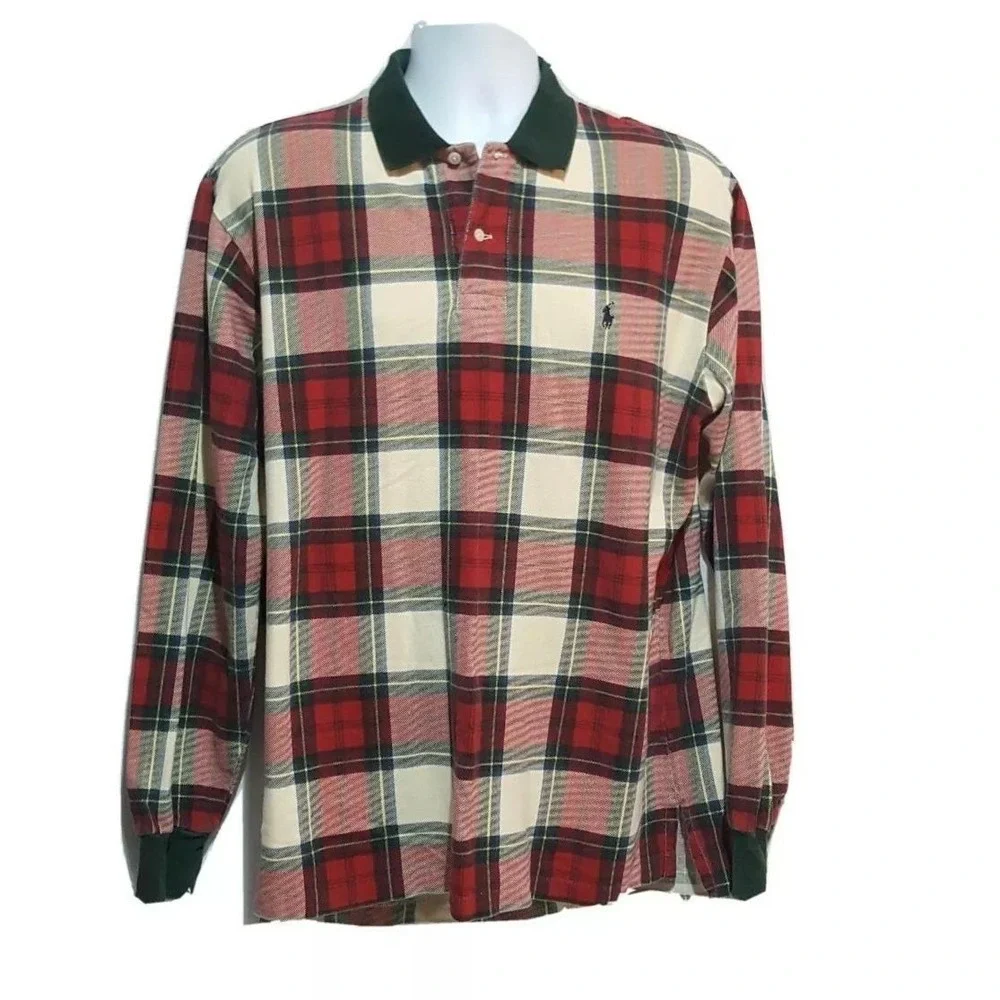Polo By Ralph Lauren Polo Shirt Men's Large Long Sleeve Plaid Vintage